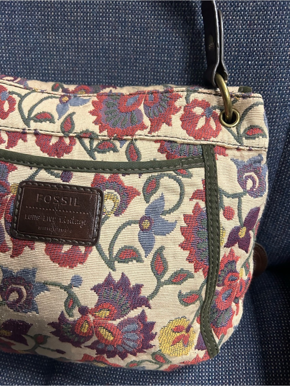 Vintage Fossil Tapestry Flap Shoulder Bag - Picture 8 of 16